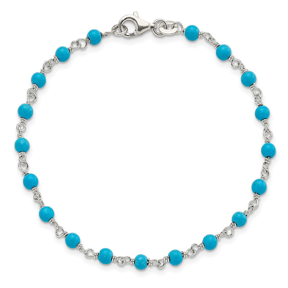 Sterling Silver Genuine Turquoise Bead Polished Bracelet - Product Photo