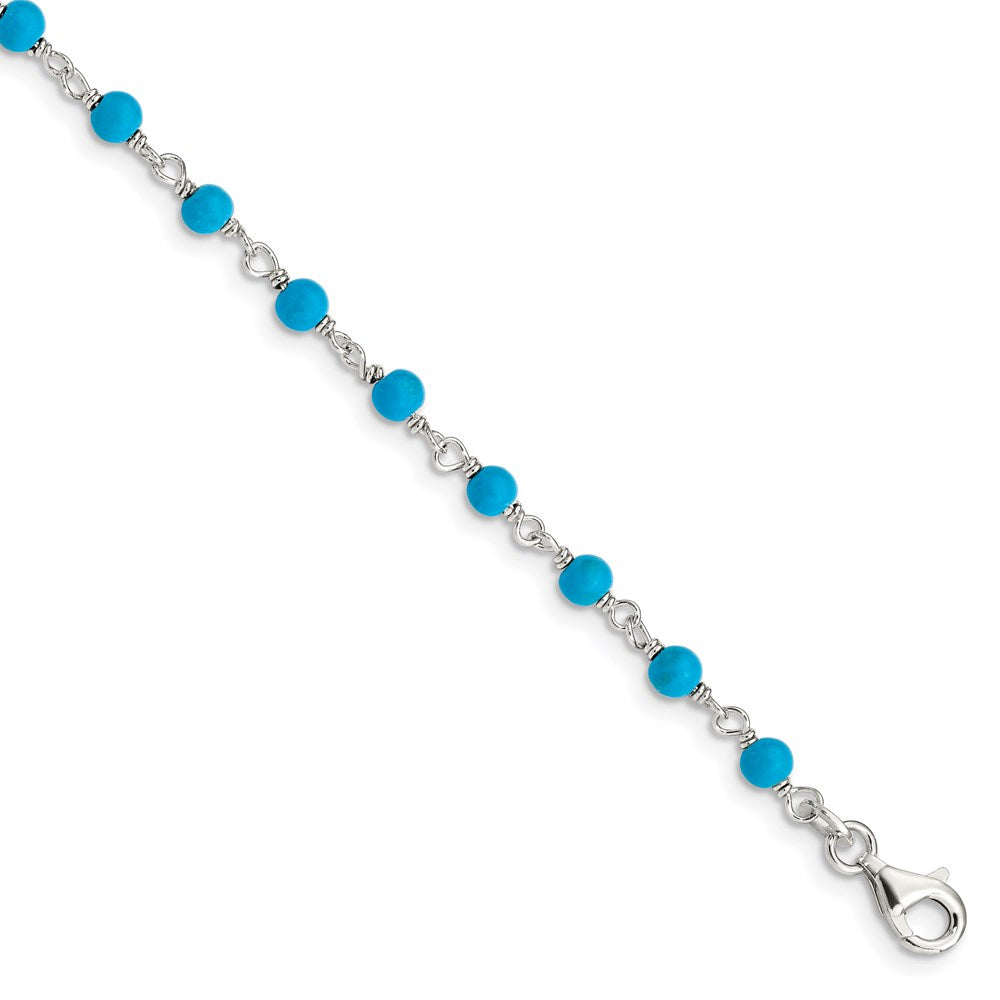 Sterling Silver Genuine Turquoise Bead Polished Bracelet - Product Photo
