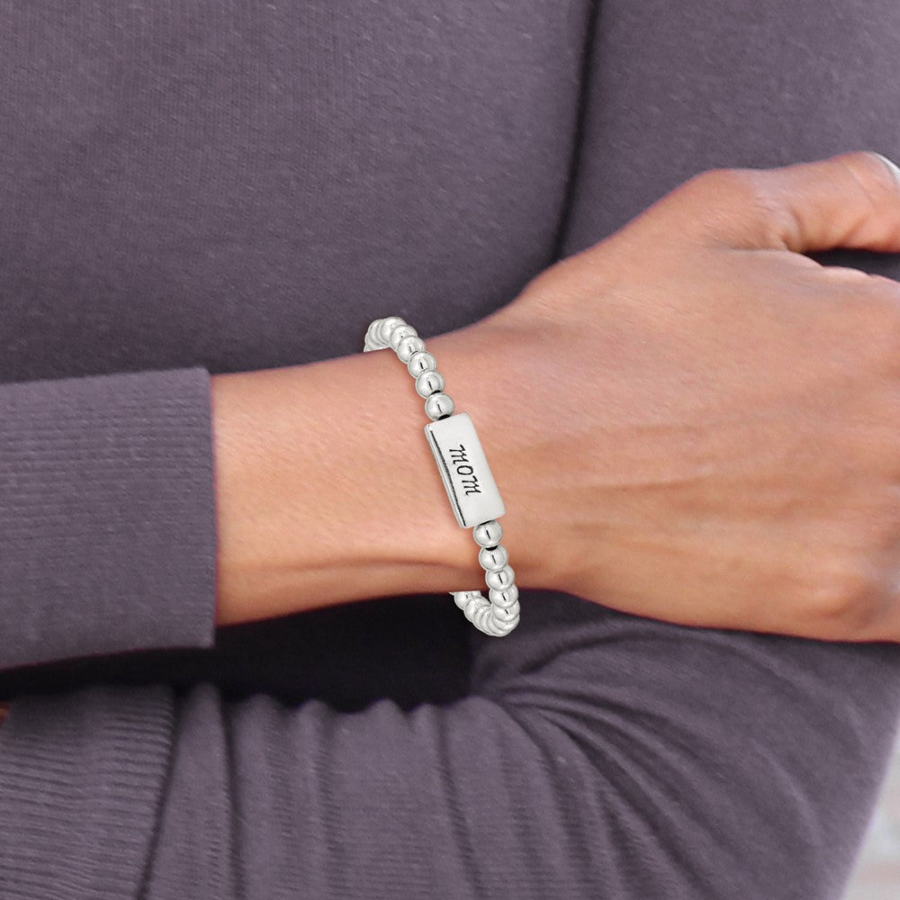 Sterling Silver Enameled MOM Stretch Bracelet - Product Photo