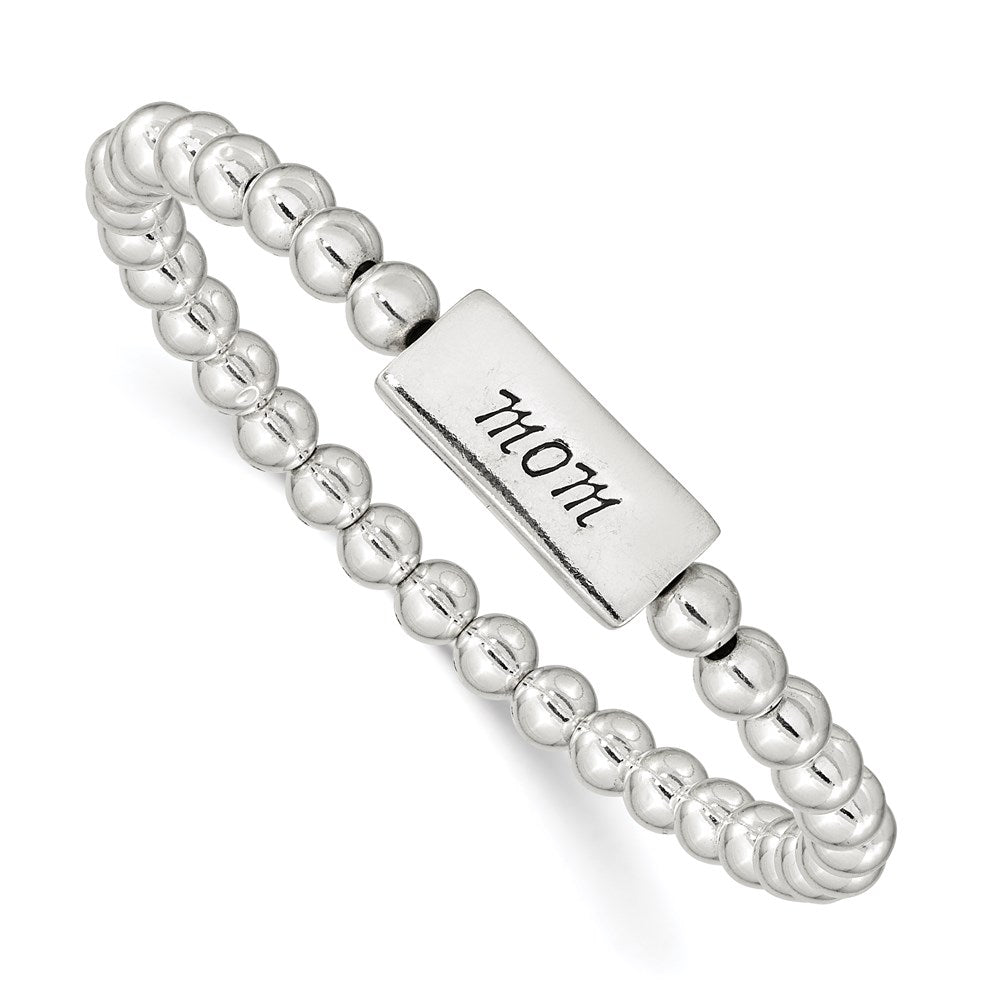 Sterling Silver Enameled MOM Stretch Bracelet - Product Photo
