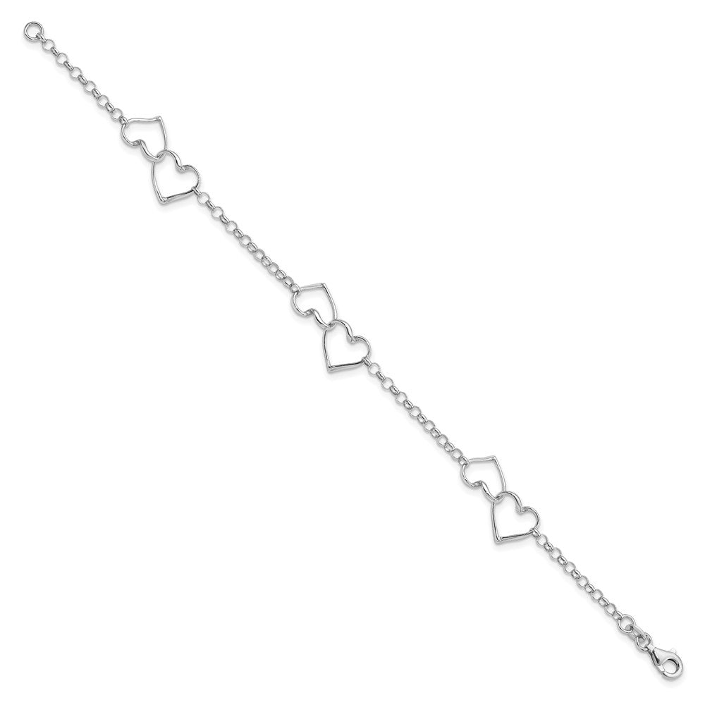 Sterling Silver Rhodium Plated Heart Bracelet - Product Photo
