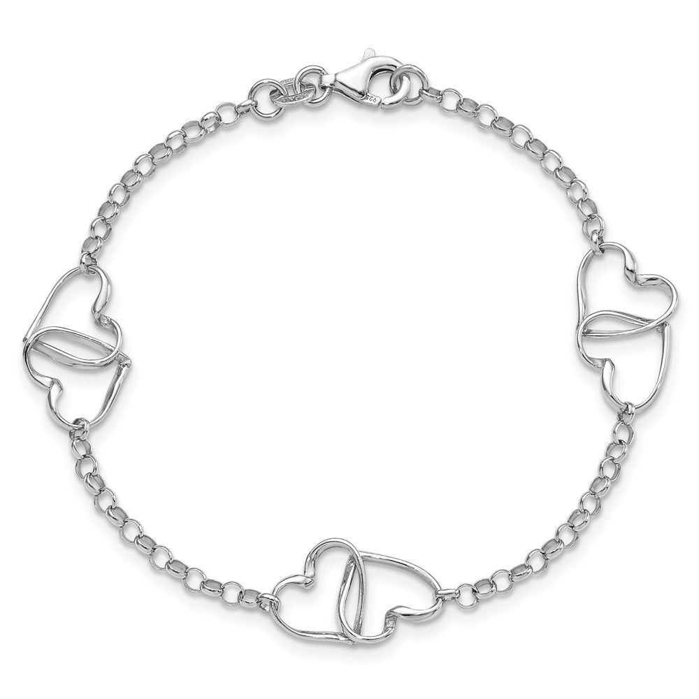 Sterling Silver Rhodium Plated Heart Bracelet - Product Photo