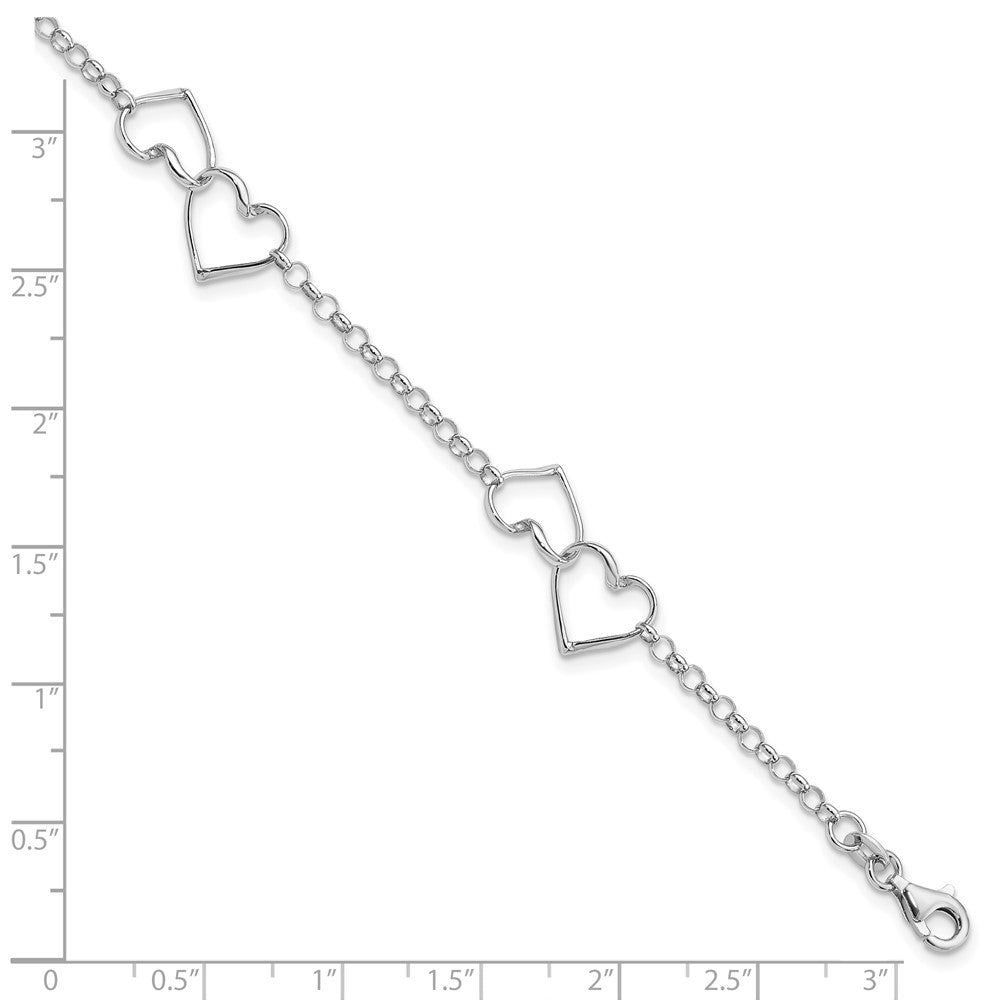 Sterling Silver Rhodium Plated Heart Bracelet - Product Photo