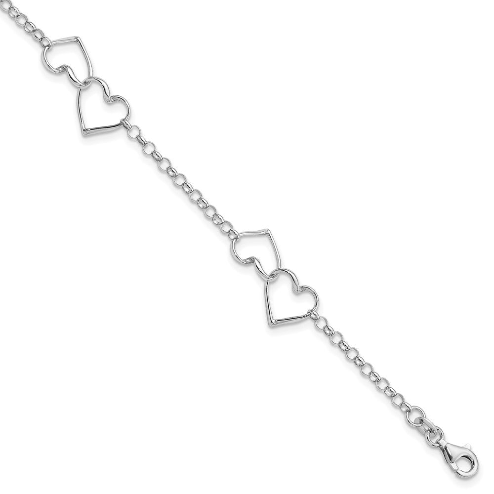 Sterling Silver Rhodium Plated Heart Bracelet - Product Photo