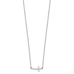Sterling Silver Rhodium-plated Small Sideways Curved Cross Necklace - Product Photo