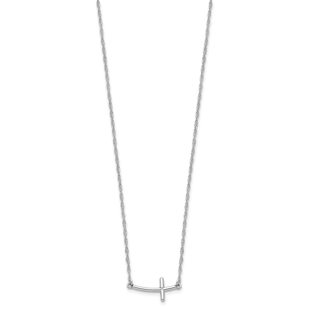 Sterling Silver Rhodium-plated Small Sideways Curved Cross Necklace - Product Photo