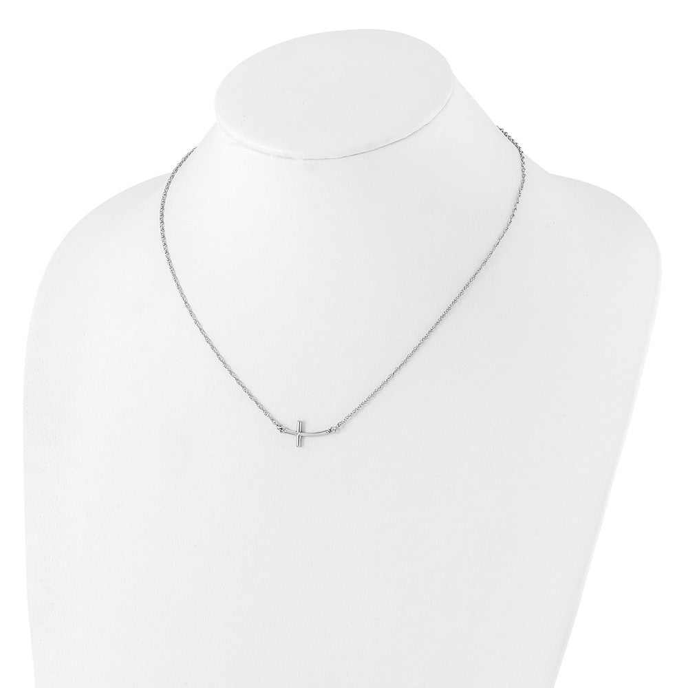 Sterling Silver Rhodium-plated Small Sideways Curved Cross Necklace - Product Photo