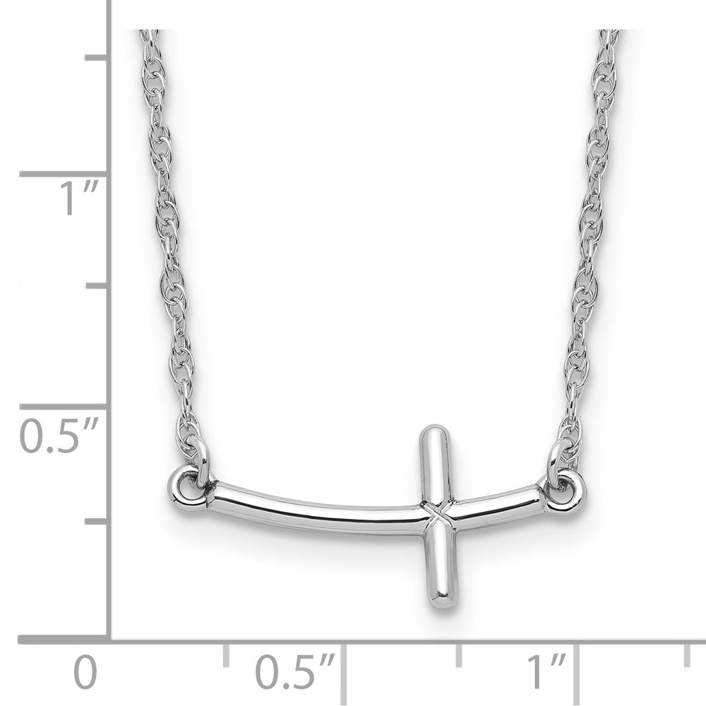 Sterling Silver Rhodium-plated Small Sideways Curved Cross Necklace - Product Photo