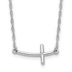 Sterling Silver Rhodium-plated Small Sideways Curved Cross Necklace - Product Photo