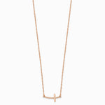 Sterling Silver Rose Gold-plated Small Sideways Curved Cross Necklace - Product Photo