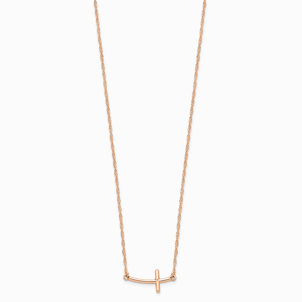 Sterling Silver Rose Gold-plated Small Sideways Curved Cross Necklace - Product Photo