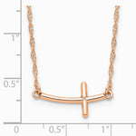 Sterling Silver Rose Gold-plated Small Sideways Curved Cross Necklace - Product Photo