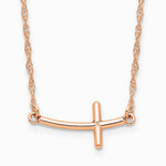 Sterling Silver Rose Gold-plated Small Sideways Curved Cross Necklace - Product Photo
