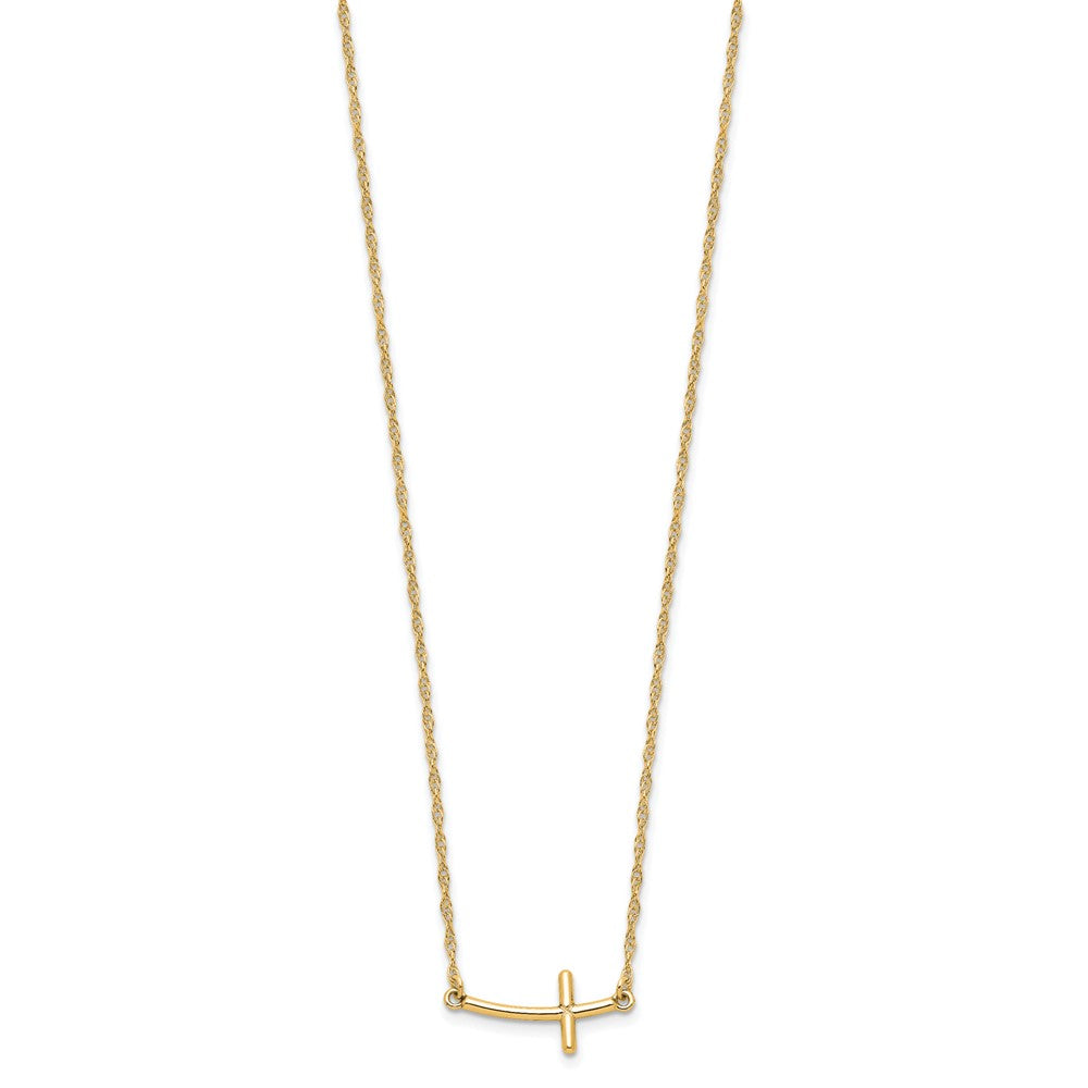 Sterling Silver Yellow Gold-plated Small Sideways Curved Cross Necklace - Product Photo