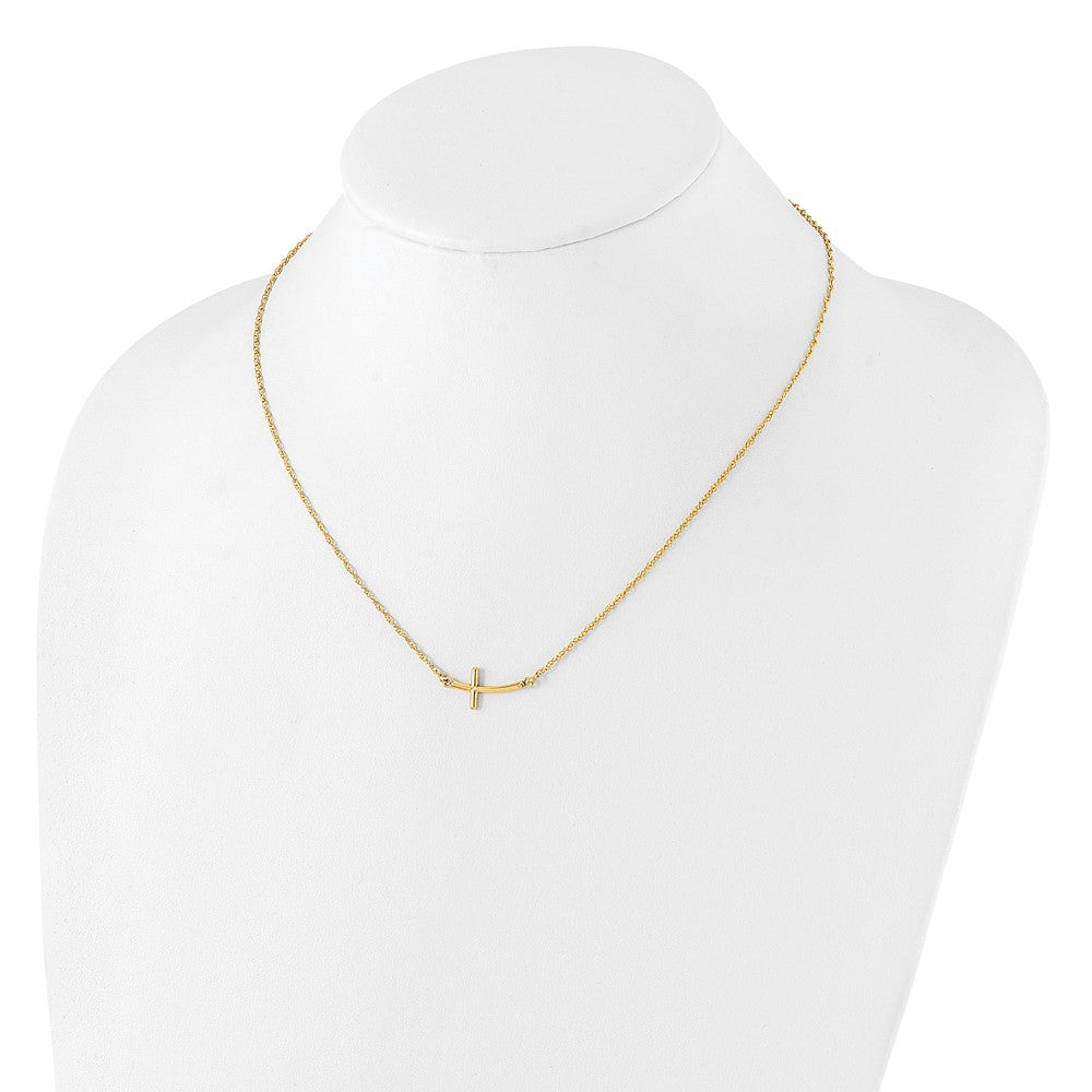 Sterling Silver Yellow Gold-plated Small Sideways Curved Cross Necklace - Product Photo