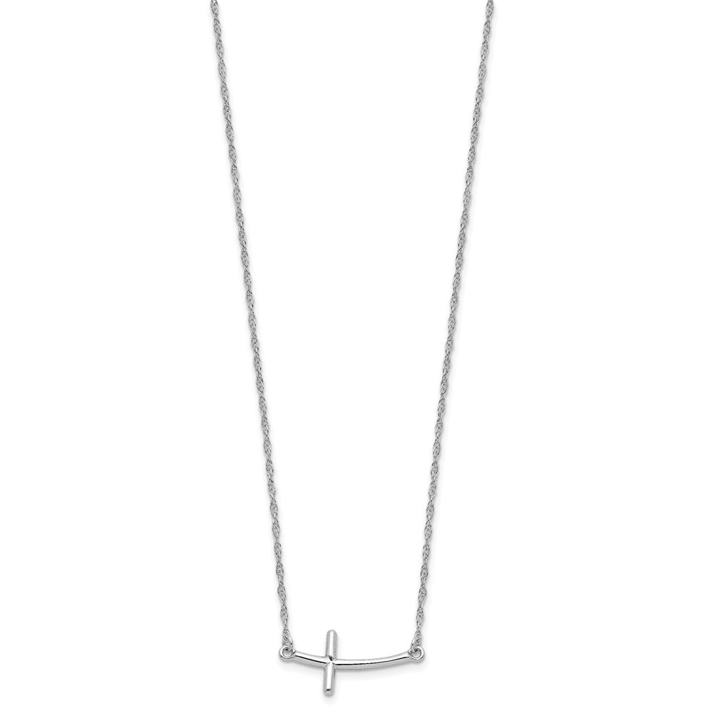 Sterling Silver Rhodium-plated Large Sideways Curved Cross Necklace - Product Photo