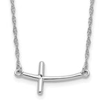 Sterling Silver Rhodium-plated Large Sideways Curved Cross Necklace - Product Photo