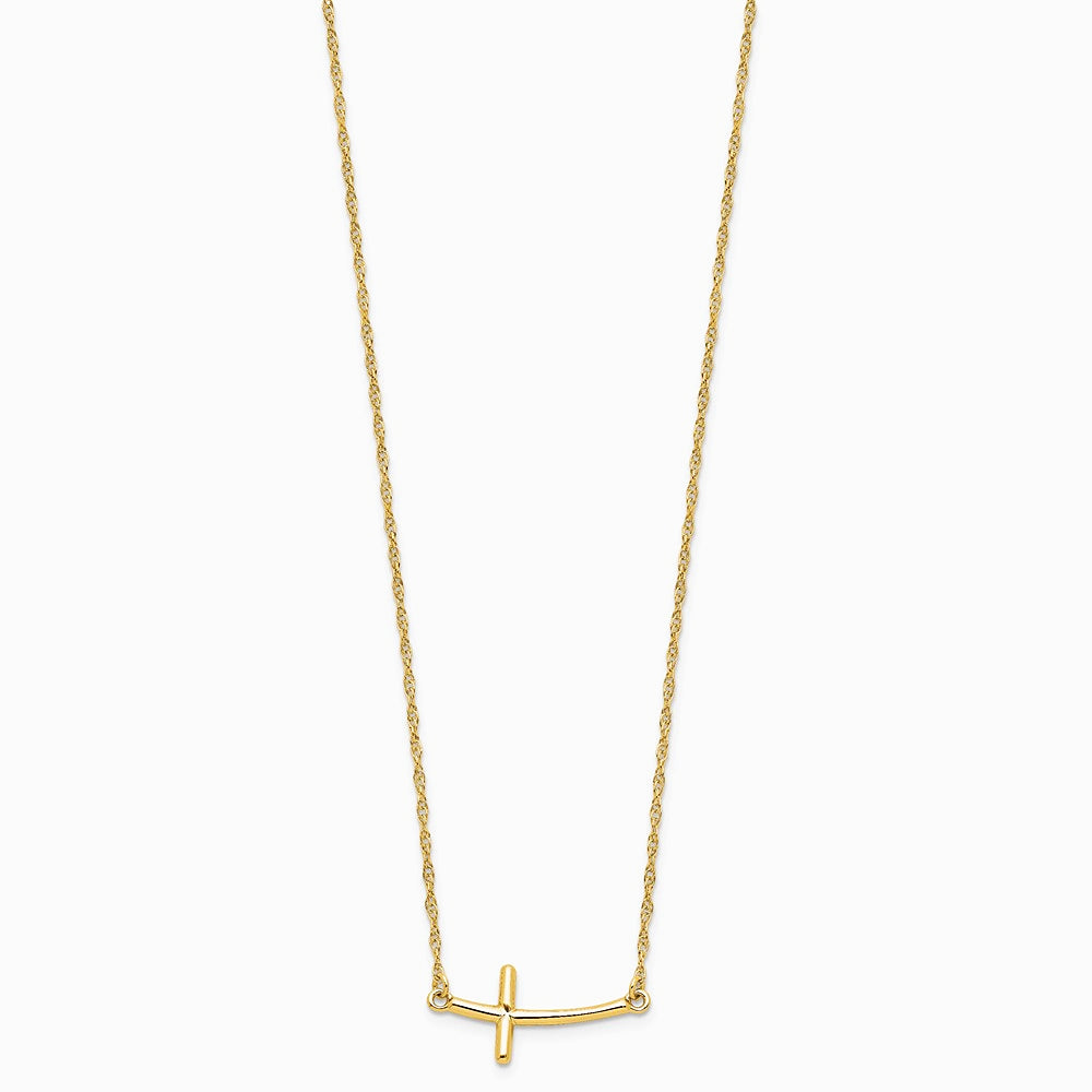 Sterling Silver Yellow Gold-plated Large Sideways Curved Cross Necklace - Product Photo
