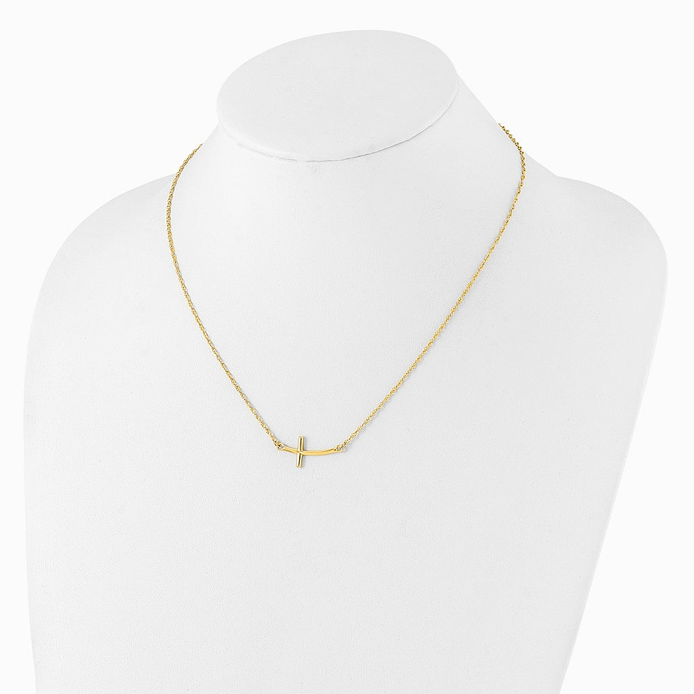 Sterling Silver Yellow Gold-plated Large Sideways Curved Cross Necklace - Product Photo