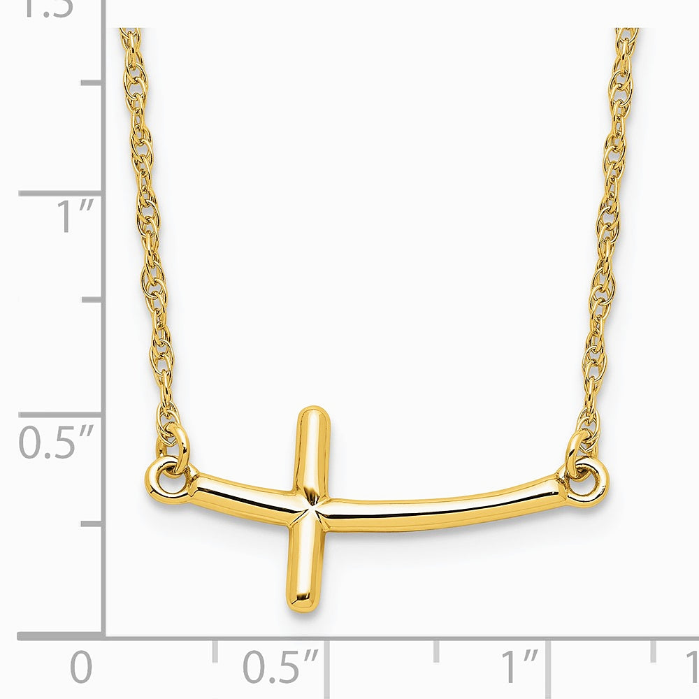 Sterling Silver Yellow Gold-plated Large Sideways Curved Cross Necklace - Product Photo