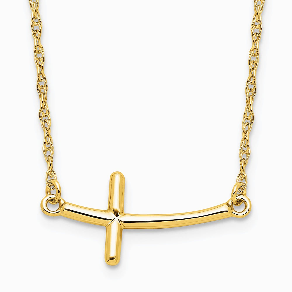 Sterling Silver Yellow Gold-plated Large Sideways Curved Cross Necklace