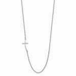 Sterling Silver Rh-plated Small Off-Set Sideways Curved Cross Necklace - Product Photo
