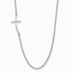 Sterling Silver Rh-plated Small Off-Set Sideways Curved Cross Necklace - Product Photo