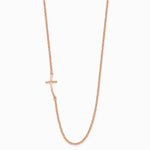 Sterling Silver Rose Gold-plated Small Off-Set Sideways Curved Cross Necklace - Product Photo