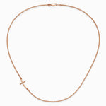 Sterling Silver Rose Gold-plated Small Off-Set Sideways Curved Cross Necklace - Product Photo