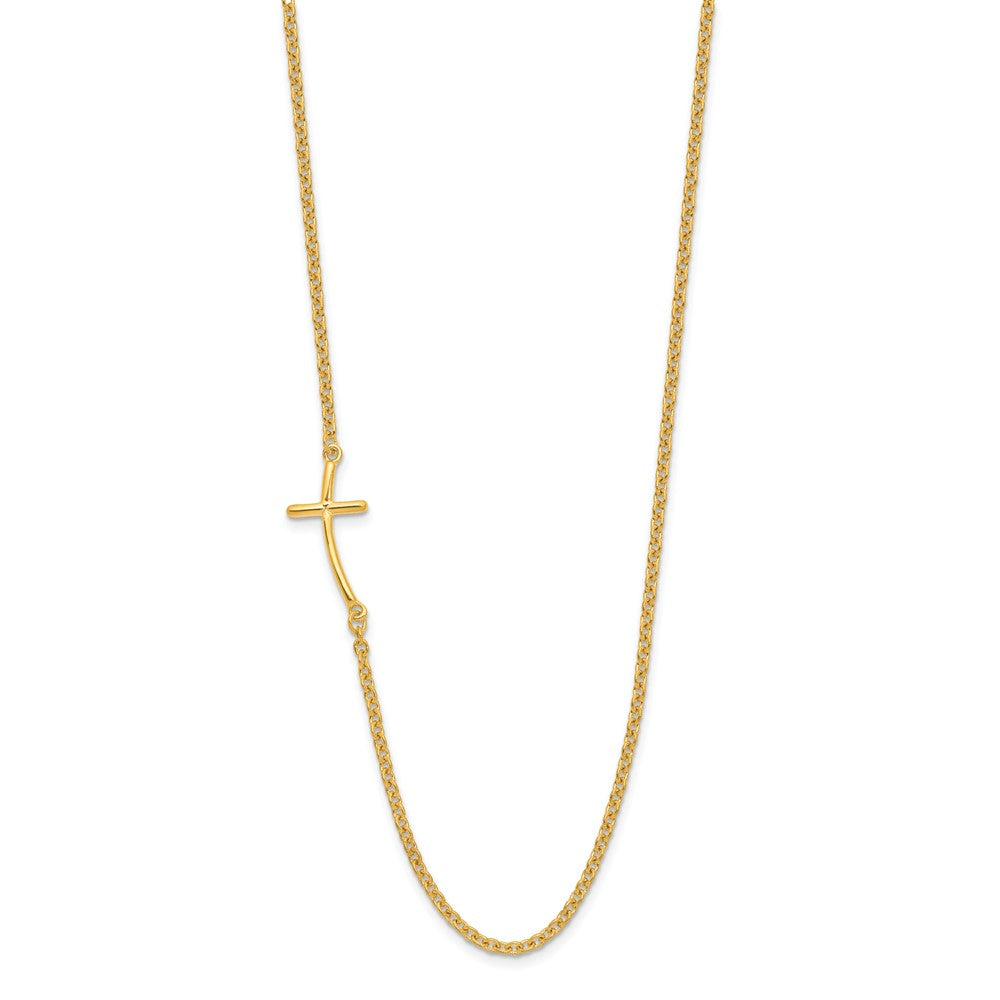 Sterling Silver Yellow Gold-plated Small Off-Set Sideways Curved Cross Necklace - Product Photo
