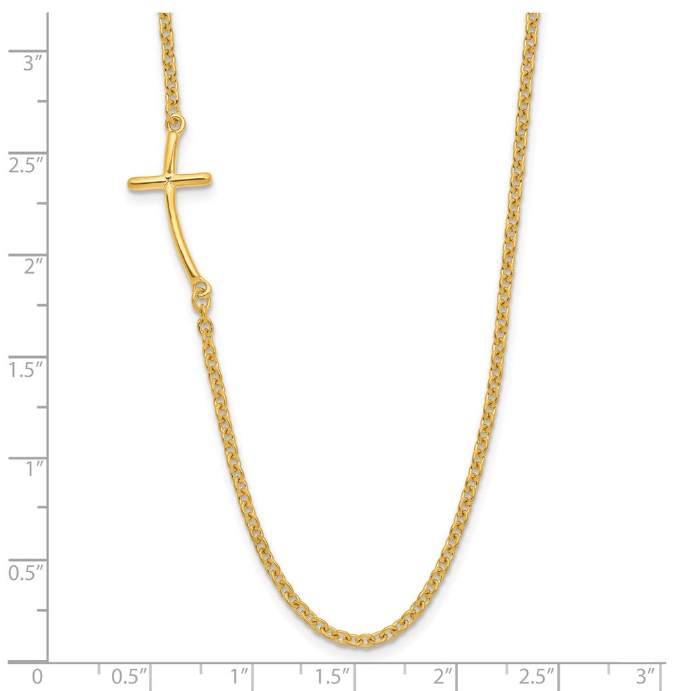 Sterling Silver Yellow Gold-plated Small Off-Set Sideways Curved Cross Necklace - Product Photo