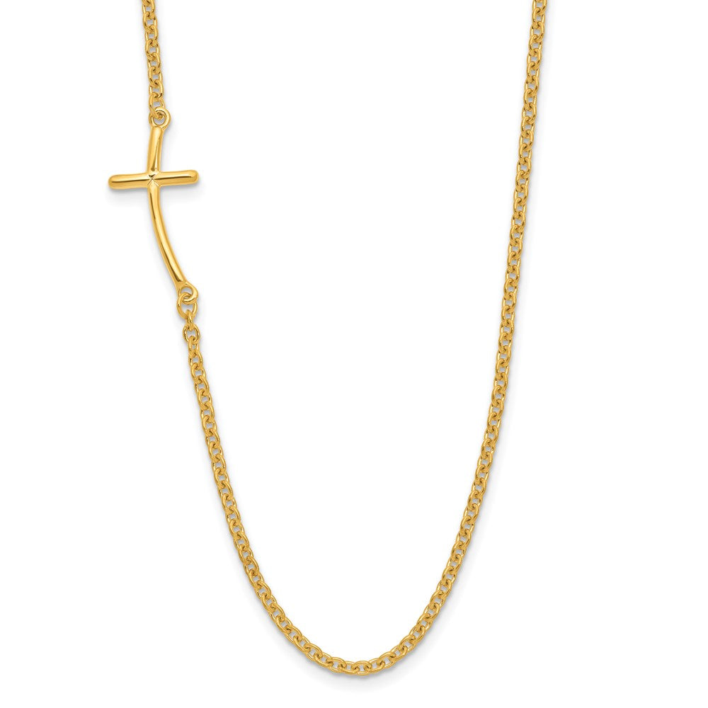 Sterling Silver Yellow Gold-plated Small Off-Set Sideways Curved Cross Necklace - Product Photo