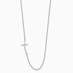 Sterling Silver Rh-plated Large Off-Set Sideways Curved Cross Necklace - Product Photo