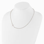 Sterling Silver Rh-plated Large Off-Set Sideways Curved Cross Necklace - Product Photo