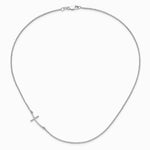 Sterling Silver Rh-plated Large Off-Set Sideways Curved Cross Necklace - Product Photo