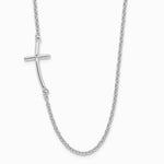 Sterling Silver Rh-plated Large Off-Set Sideways Curved Cross Necklace - Product Photo