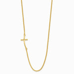 Sterling Silver Yellow Gold-plated Large Off-Set Sideways Curved Cross Necklace - Product Photo