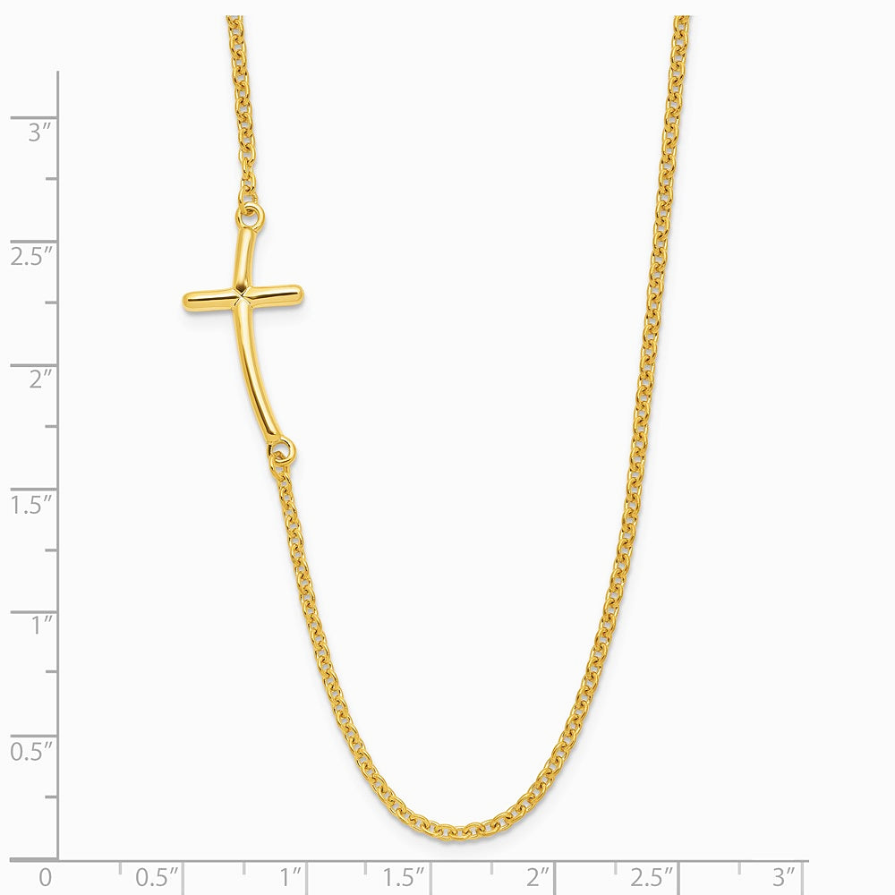 Sterling Silver Yellow Gold-plated Large Off-Set Sideways Curved Cross Necklace - Product Photo