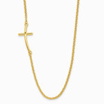 Sterling Silver Yellow Gold-plated Large Off-Set Sideways Curved Cross Necklace - Product Photo