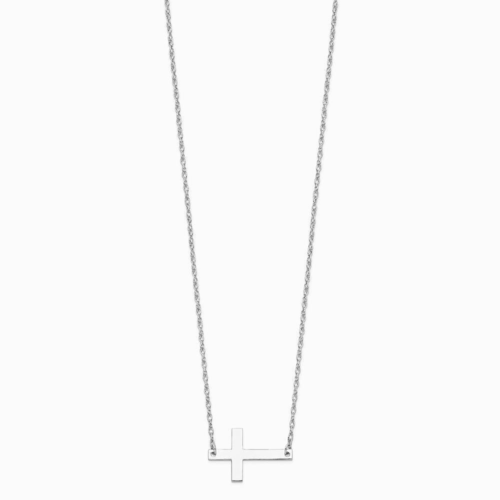 Sterling Silver Rhodium-plated Large Sideways Cross Necklace - Product Photo