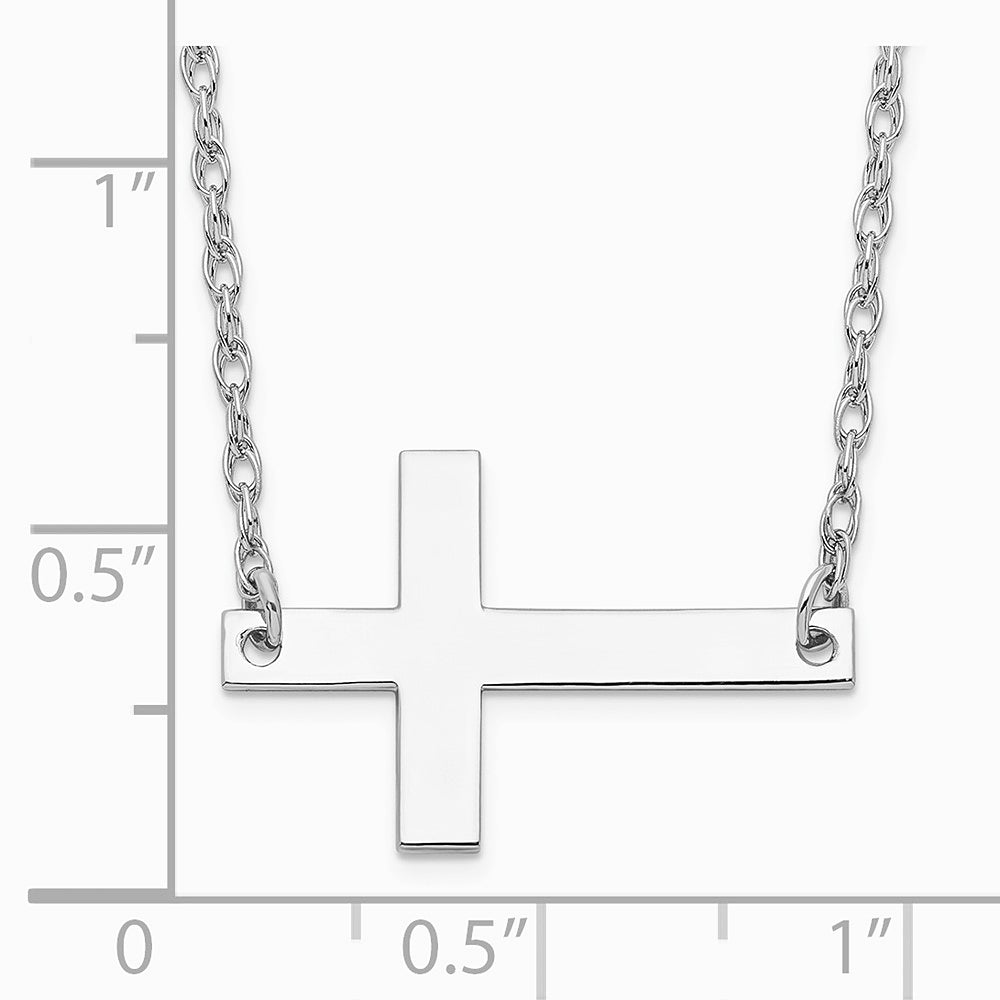 Sterling Silver Rhodium-plated Large Sideways Cross Necklace - Product Photo