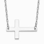 Sterling Silver Rhodium-plated Large Sideways Cross Necklace - Product Photo