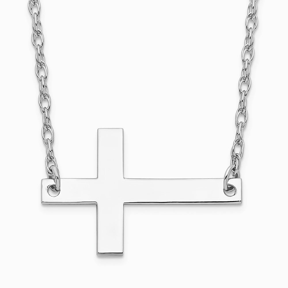 Sterling Silver Rhodium-plated Large Sideways Cross Necklace - Product Photo
