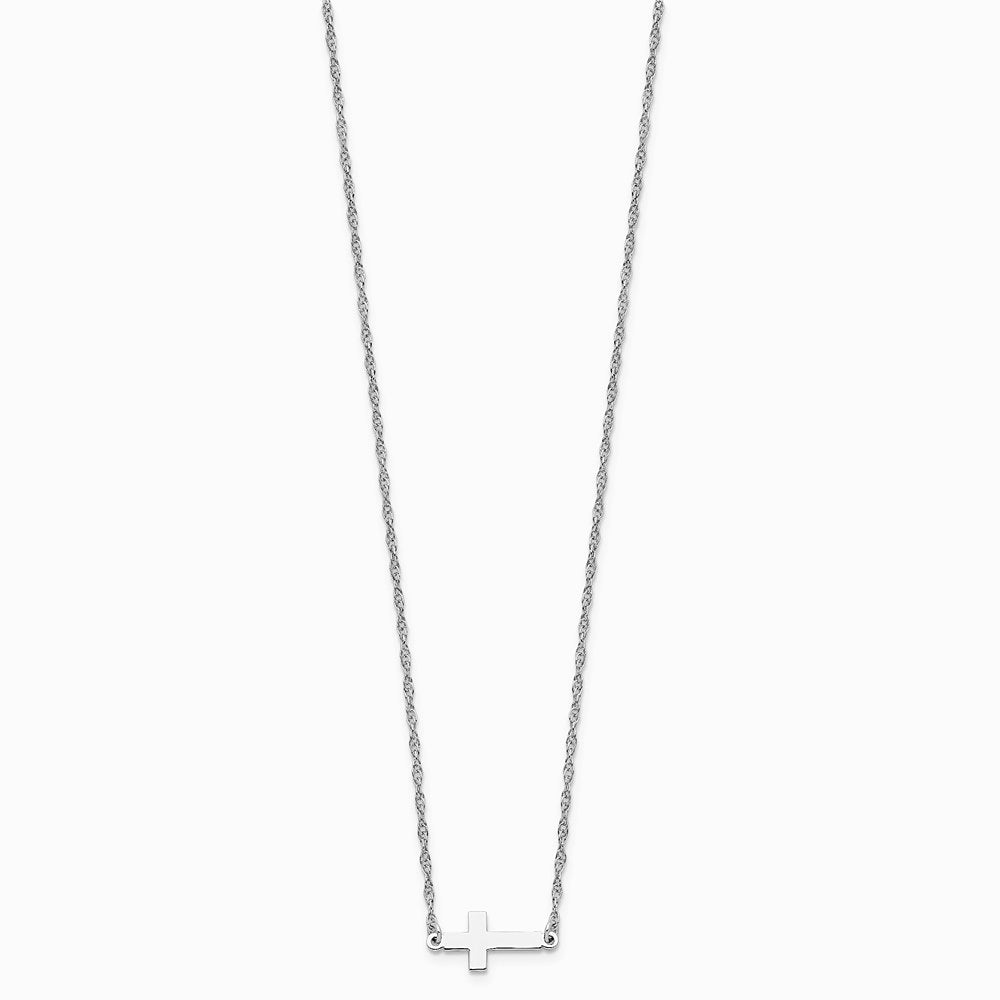 Sterling Silver Rhodium-plated Small Sideways Cross Necklace - Product Photo