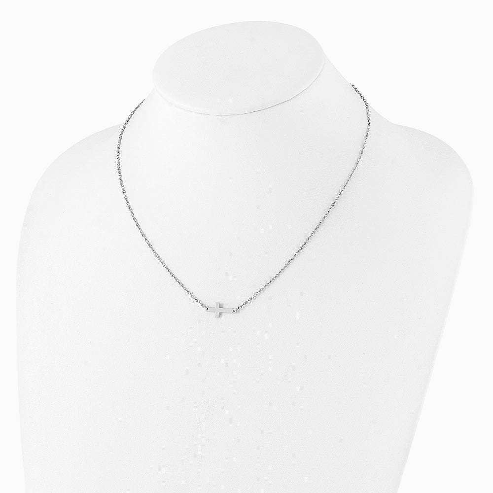 Sterling Silver Rhodium-plated Small Sideways Cross Necklace - Product Photo