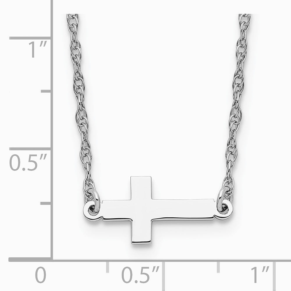 Sterling Silver Rhodium-plated Small Sideways Cross Necklace - Product Photo