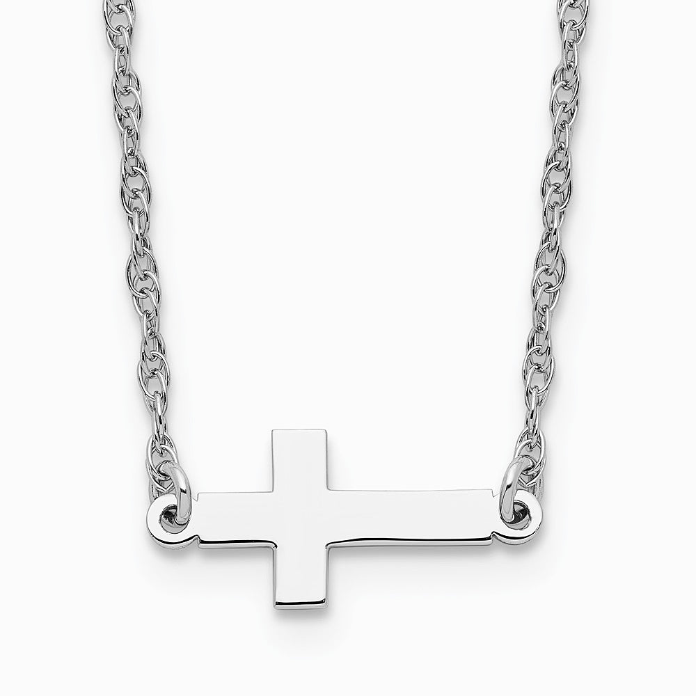 Sterling Silver Rhodium-plated Small Sideways Cross Necklace - Product Photo