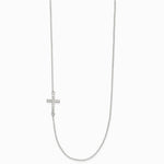 Sterling Silver Rhodium-pltd CZ Offset Sideways Cross with 2in Ext Necklace - Product Photo