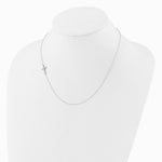 Sterling Silver Rhodium-pltd CZ Offset Sideways Cross with 2in Ext Necklace - Product Photo