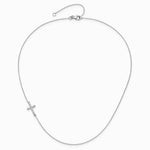 Sterling Silver Rhodium-pltd CZ Offset Sideways Cross with 2in Ext Necklace - Product Photo
